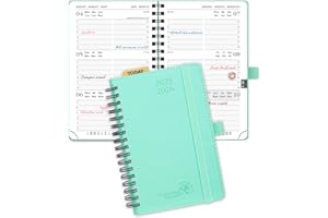 POPRUN Academic Pocket Diary 2025-2026 A6 (16x10.5 cm) Week to View Soft Cover Spiral 17 Months (Aug'25 - Dec'26) Small Diary,Mid Year Weekly PU Leather Planner (Mint Green)