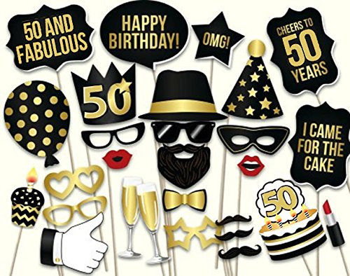 Veewon 50. Geburtstagsfeier Fotorequisiten Foto Booth Requisiten Unisex 34pcs DIY Installationssatz verwendbar für sein oder sie 50. Geburtstagsfeier