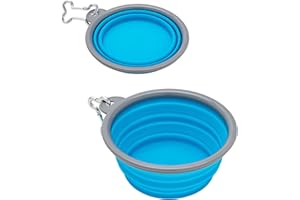 NICE PAWS Comedero Perro Plegable, Bebedero Perro portatil, comedero Gato o Perro pequeño, Cuenco Plegable para excursiones o Viajes, Incluye mosquetón, Silicona Grado alimentario (2x350 ml, Azul)