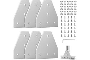 EXLECO 6er Eckhalterung Verbindungsplatte Aluprofil 30x30 Eckhalterungsplatte Eckwinkelplatte Außenprofil T Profil Aluminium mit Muttern Schrauben Schraubenschlüssel für 7mm Schlitz Aluminiumprofil