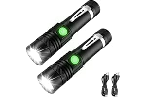 AOMEES 2PCS LED Torch Rechargeable,1400L Super Bright Adjustable Focus Flashlight,Waterproof Pocket Torch IPX6 Rated,Long Battery Life,4 Modes for Camping,Ultra-Bright Torches LED Super Bright