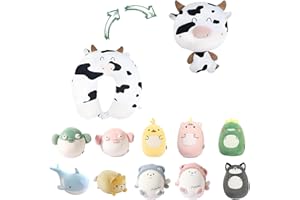 JOYRAVO Poduszka podróżna 2 w 1 dla dzieci – miękki i uroczy plusz ze zwierzętami, który przekształca się w poduszkę pod szyję w kształcie litery U dla najwyższego komfortu podczas samolotu, pociągu,