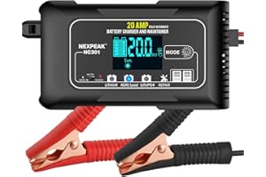 NEXPEAK Caricabatteria per auto da 20 A, 12V e 24V Caricabatteria intelligente completamente automatico Caricabatterie di mantenimento per auto camion tosaerba batterie al piombo acido LiFePO4 per barche