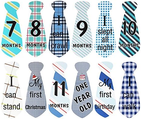 Candgirl Baby Monthly Necktie Tie Stickers,Holiday Milestones Sticker Baby Shower Photo Prop (7-12 month)