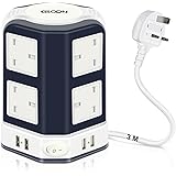 GLCON Tower Extension Lead 3M with USB Slots, 8 Way Compact Power Strip Surge Protected Extension Tower Multi-sockets(2500W) 
