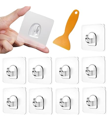 Magische Haken Zelfklevende haken, origineel, zelfklevend, extra sterk, wandhaak, transparant, theedoekenhouder, raamhaak, zonder boren, handdoekhouder, ophanghaak, badkamer, muur, ophanghaak, vario