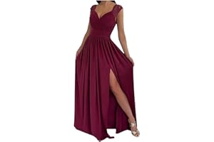 YESOK 2023 Robe Femme Dos Nu Chic Elegante Robe Cocktail Femme Mariage Dentelle Grande Taille Robe Soiree De Gala Robe Longue Femme Cérémonie Sexy Fendue Couleur Unie Bal Mariage Cocktail Robe De Soirée