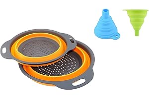 Ruesious Escurridor Plegable Colador de Silicona Cesta de Verduras Frutas, Incluye 2 Tamaños de 20 y 24 cm (Naranja)