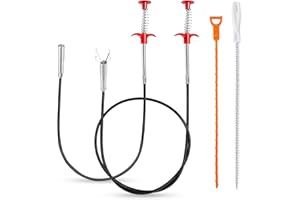 ZYNERY Juego de 4 Alambre Desatascador Tuberias 0.9/2M Largo Cable Desatascador Tuberias Muelle con Pinza y Drain Cleaner Plástico y Cepillo de Limpieza Desagüe, Flexible Limpiador para Baños Ducha WC