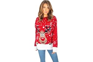 J5fashion Womens Happy Reindeer Christmas Jumper