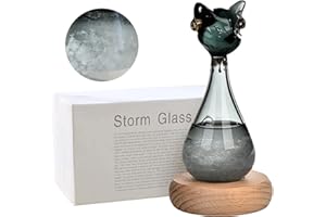 TUZSOCR Stazione meteo tempesta, bottiglia previsioni meteo a forma di gatto, meteo barometro in vetro con base in legno, vetro tempesta, regalo originale per compleanni da donna (gatto nero)
