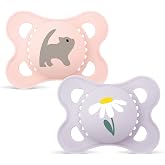 Mam Original Silicone Pacifier Pink 2 Pack 2-6m | With symmetrical, flat and flexible soft silicone teat, easy to accept, wit