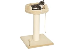 PawHut Albero Tiragraffi per Gatti con Lettino, Pallina e Corda per Giocare, Rivestimento in Peluche e Palo in Sisal, 55x55x83cm, Beige