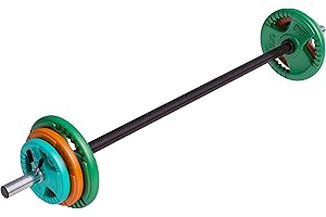 ‎GORILLA SPORTS GORILLA SPORTS® Langhantel Set - 19,3 kg / 20 kg, Aerobic, 130 cm, 6 Hantelscheiben, 2x1,25kg, 2x2,5kg, 2x5kg Gewichte, 30mm, Gusseisen, Federverschlüsse - Hantelset, Pump Set, Langhantelset