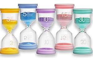 DREAM HORSEX Coloré Sablier Sable Horloge Minuteur, Ensemble de 5 minuteries de Sable, Sabliers Minuterie Sablier Enfant Dent Horloge de Sable, 3/5/10/15/30 Minutes, Salle de Classe, Cuisine, Jeux…