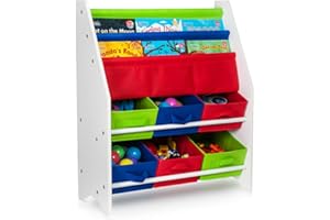 Fineway. Childrens Colourful 6 Toy Container Boxes with 3 Tier Sling Book Storage Organiser Book Rack Shelf Shelves Unit (Multi)