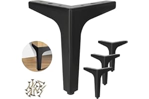 TESYEUX 4 Pièces Pieds De Meuble,10cm Pieds De Table Triangulaires en Métal avec Vis pour DIY Sofa Fauteuil Canapé Lit Chaise Placards,Table De Nuit,Armoire,Tiroir(Noir-Capacité de Charge Jusqu'à 800 kg)