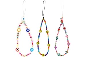 ‎SCJJZ SCJJZ handykette,handykette universal,universal handykette,handyanhänger,handschlaufe kamera,3er-Pack Handy-Perlenkette Charm Lanyard Handschlaufe Handy-Lanyard Bunte Regenbogen-Telefonkette