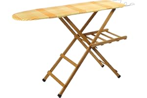 MOTTIWOOD Asse da Stiro, Tavola da Stiro, Regolabile e Pieghevole, Legno Faggio 100%, Salvaspazio, Dimensioni: 35x141,5 x 92h, Leggero (Noce)