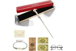WDKXCN Voldemort Wand, 37CM Elder Wands Harry With Steel Core and Resin, Magic Voldemort Wand in Gift Box with Gold-Stamped Tickets, Acceptance Letter, Map, Black Glasses, Bracelet