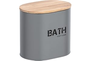 Wenko Caja para el baño Gara con tapa gis - Caja de almacenaje, cesta para el baño Capacidad: 1.092 l, Acero, 14.5 x 13.5 x 10.5 cm, Gris