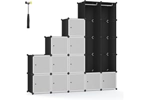 SONGMICS Armadio a Cubi, Guardaroba Componibile di Grandi Dimensioni ad Incastro, con Ante e Barre Appendiabiti, Scomparti di 35 x 35 x 35 cm, per Camera da Letto, Nero Inchiostro LPC301B01