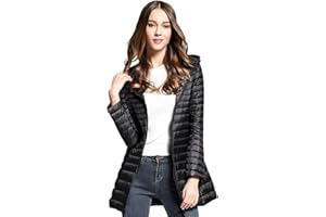 Baymate Femme Blouson en Duvet Mi-Longue Élégant Doudoune à Capuche Slim Compressible Veste