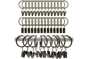 IPEAK 50 Pack Curtain Clips with Rings, Metal Curtain Rings with Clips Hooks 30mm Internal Diameter (Brass)