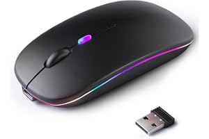 KANMABPC Wireless Bluetooth Mouse, Rechargeable LED Dual Mode Mouse (Bluetooth 5.2 and USB Receiver) Portable Silent Mouse,for Laptop/Desktop/Tablet(Black)
