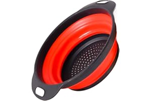 EZRANOVA Passoire de cuisine pliable en silicone - Pour l'évacuation des pâtes, fruits (rouge)