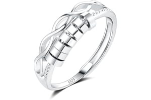 Loutade Silver Anxiety Rings, 925 Sterling Silver Anxiety Fidget Ring, Silver Rings for Women with Beads, Adjustable Open Mood Rings for Stress Relief, Infinity Bead Rings Relaxing Gifts for Men