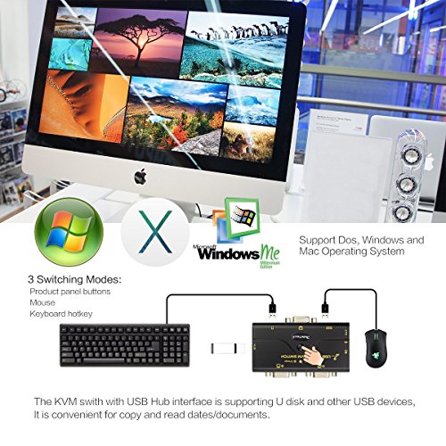 2 Port KVM Switch VGA USB Hub für Video Audio Lautsprecher / Mikrofon Auto Synchronisieren Schalter - 7