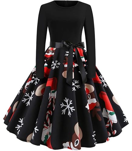 Produktbild von Frauen Weihnachtskleid Urlaub Schulterfreies Weihnachten Partykleid Weihnachtskleid Für Damen Sexy Langarm Vintage Weihnachtskleider Damen Rockabilly Kleider Damen Ballkleid Elegant