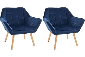 HOMCOM Modern Armchair, Accent Chair with Wide Arms, Slanted Back and Rubber Wood Legs for Living Room, Bedroom, Home Office, Set of 2, Blue