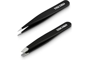 YISCOKO Professional Tweezers for Facial Hair Women,Stainless Steel Eyebrow Tweezers (2 Pcs,Black)
