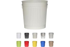 Jinfa | Cubo de basura de metal con asas | Contenedor vintage para interiores, reciclaje | Sin tapa | Blanco Crema | Tamaño: L | 36 cm de diámetro, 36,5 cm de altura | Volumen: 35 Litros