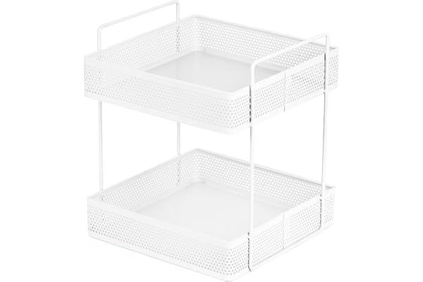 SHIOK DECOR 2-Tier Standing Spice Rack and Bathroom Countertop Organizer - Kitchen Cabinet Tray, Multipurpose Storage Shelf for Dresser, Tiered Shelf Stand for Kitchen, Bathroom - White