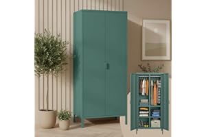 skølm Ituri Metallschrank Dunkelgrün – Kleiderschrank mit 6 Fächern & 2 Kleiderstangen – Garderobenschrank Flur 80 cm breit – Schlafzimmerschrank Industrial Style – Stahlschrank für Wohnzimmer & Büro