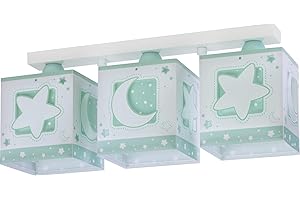 ‎DALBER Dalber Kinderlampe Deckenleuchte, Kinderzimmer Deckenlampe 3 Lichter Mond und Sterne MoonLight Grün, 63233NH, E27