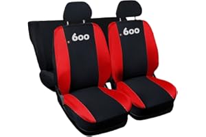 Lupex Shop Copri-sedili Auto Compatibili Seicento 600 | Set Coprisedili Anteriori e Posteriori | Logo Ricamato | Airbag Compatibile | Accessori Auto Interno (Nero/Rosso)