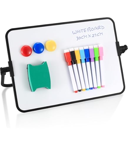 Lavagna Bianca Magnetica A4 - Doppia Faccia, Con Supporto, Cancellabile, Per Ufficio E Scuola