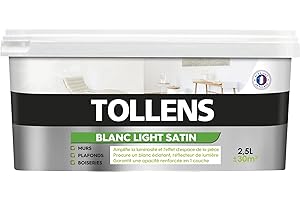 Tollens - Peinture Blanche Lumineuse Satin - Toutes Pièces - Pour Murs, Plafonds et Boiseries - Luminosité Amplifiée - Séchage Rapide - Lessivable - Fabriqué en France - Blanc - 2,5L = 30m2