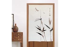 Liveinu Lino Cortinas para Puerta Japonesa Noren Cortina Pintura China con Barra De Tensión Hecho A Mano Cortina de Entrada Tapiz para Decoración,Dividir La Habitación 85x120cm Style 9