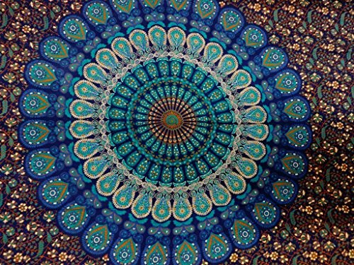 Indian Mandala Wall Hanging Tapestry, Hippie Hippy Tapestries, Feather Peacock Print Tapestry, Cotton Handmade Badsheet, Twin Size Bedding Bedspread, Picnic Beach Sheet, Table Cloth, Decorative Wall Hanging, 54×86 Inch. By Bhagyoday by BhagyodayFashions - 2
