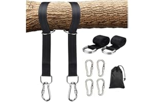 Kaxich 2pcs Tree Swing Hanging Straps, 1.5m/5ft Extra Long Straps with Safer Lock Snap Carabiner Hooks Holds 1000 kg/2200 lbs, Perfect for Tree Swing/Hammocks