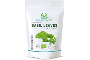 Herbal Magic's Organic Holy Basil Leaf Powder (Tulsi Powder) - Vibrant Smoothies,Juices,Shakes,Baked Recipes, Soups - Free from Fillers & Preservatives-of&G UK Organic Certified-100g