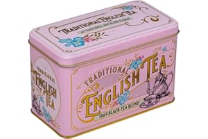 New English Teas Lata de té victoriana vintage en rosa con 40 bolsitas de té de mezcla 1869