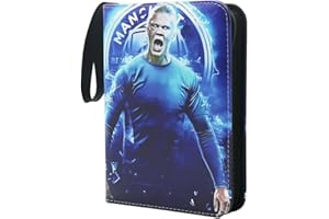 YCWIN Fussball Sammelalbum für 400 Karten, 4 Pocket Fußball Sammelkarten Album Ordner mit 50 Herausnehmbaren Hüllen, Reißverschluss und Tragegriff, Sport Karten Sammelmappe, 3 Ringe Groß Karten Heft
