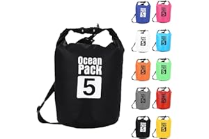 POPOYU 5L Schwarz Wasserdichte Tasche,Dry Bag 2L/5L/10L/15L/20L/30L mit Verstellbarem Gurt, Schützt Telefon/Karte, Roll Top Wasserdichter Beutel Rucksack für Schwimmen/Rafting/Kajak/Bootfahren/Camping/Strand