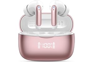 WeurGhy Ecouteurs Bluetooth sans Fil, Casque Bluetooth 5.3 avec HiFi Basses Immersives, 56H Ecouteurs sans Fil avec 4 ENC Mic, Écran LED, Contrôle Tactile, IPX7 Étanche Oreillette Bluetooth (Or Rose)
